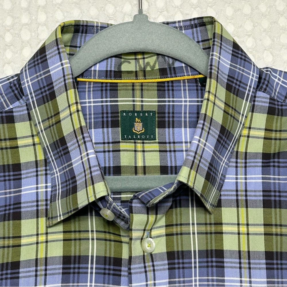 Robert Talbott Men's Plaid Shirt - Green and Blue